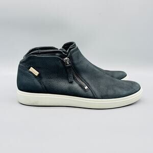 Ecco Shoes Women 9.5 Black Pebbled Leather Soft 7 Ankle Low Bootie Zip Casual